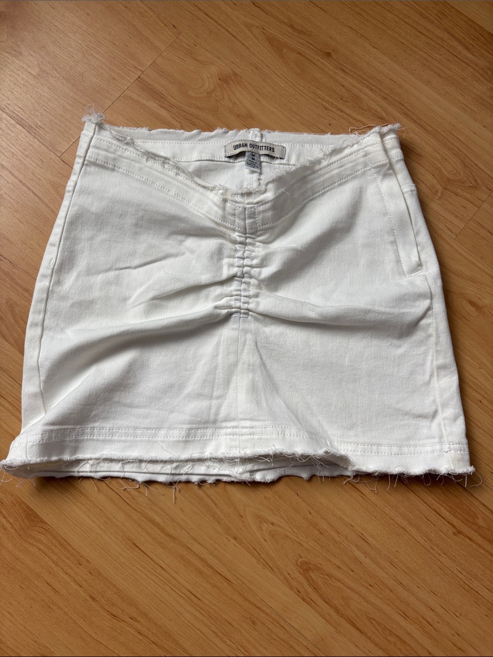 Urban Outfitters White Ruched Denim Mini Skirt